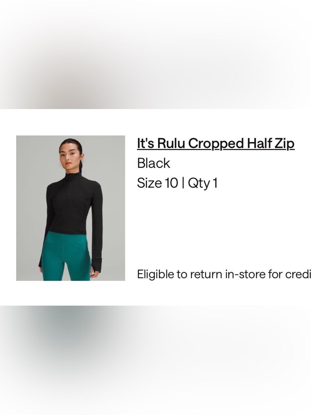 Lululemon It’s Rulu Cropped Half Zip Pullover Black Size 10 🖤✨